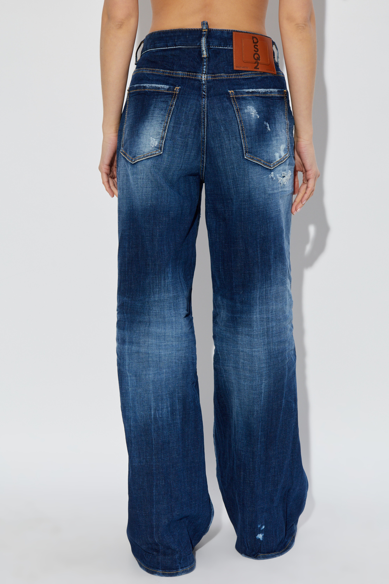 【関税&送料込】Dsquared Stretch Denim Traveller Wide-Leg Je DSQUARED2 Traveller Medium Rise Denim Wide Jeans Dsquared2